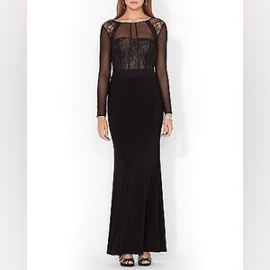 Ralph Lauren Black Long Sleeve Sweetheart Gown